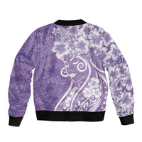 Polynesian Women's Day Sleeve Zip Bomber Jacket Purple Hibiscus Flowers With Polynesian Pattern LT05 - Polynesian Pride