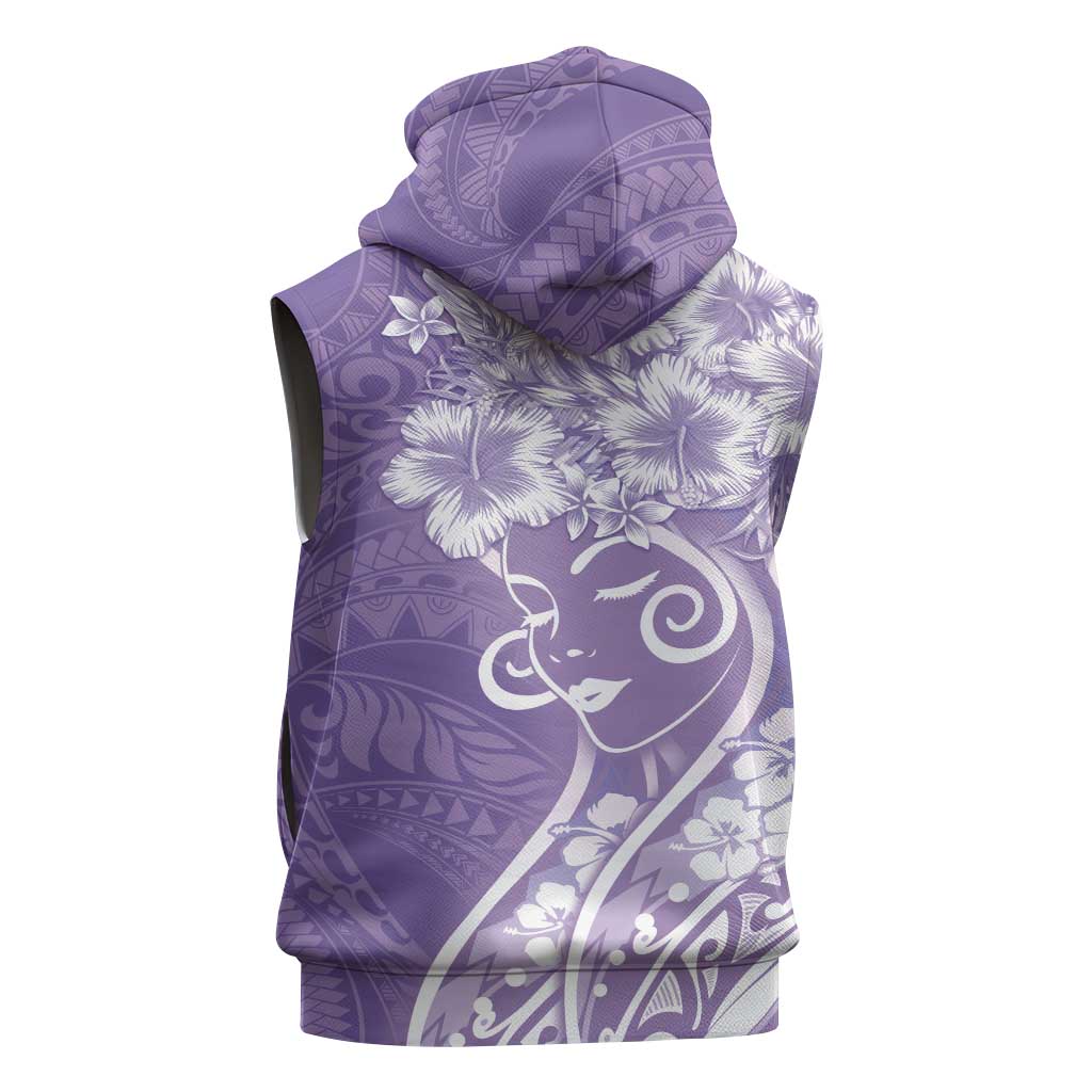 Polynesian Women's Day Sleeveless Hoodie Purple Hibiscus Flowers With Polynesian Pattern LT05 - Polynesian Pride