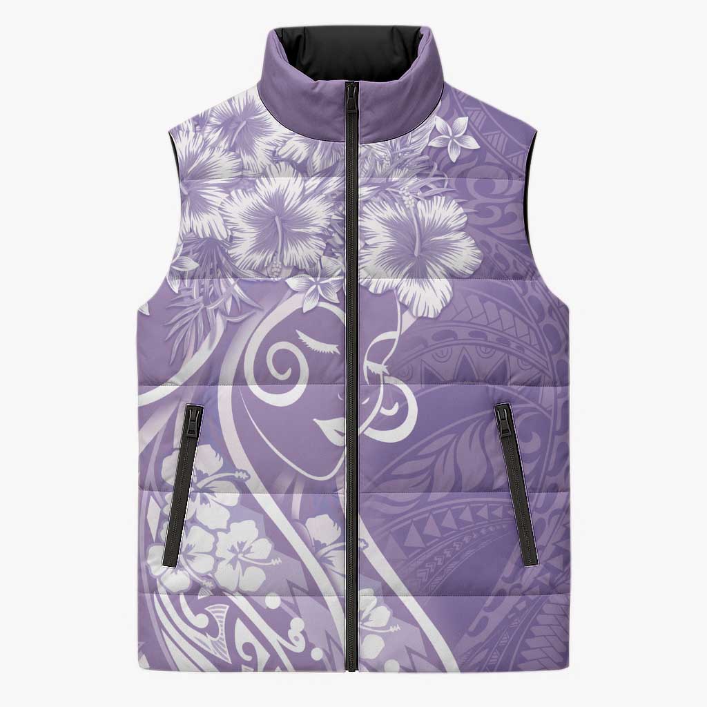 Polynesian Women's Day Sleeveless Puffer Jacket Purple Hibiscus Flowers With Polynesian Pattern LT05 Unisex Purple - Polynesian Pride
