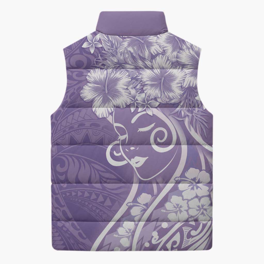 Polynesian Women's Day Sleeveless Puffer Jacket Purple Hibiscus Flowers With Polynesian Pattern LT05 - Polynesian Pride