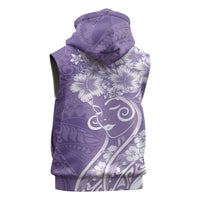 Polynesian Women's Day Sleeveless Zip Hoodie Purple Hibiscus Flowers With Polynesian Pattern