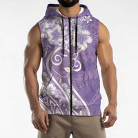 Polynesian Women's Day Sleeveless Zip Hoodie Purple Hibiscus Flowers With Polynesian Pattern