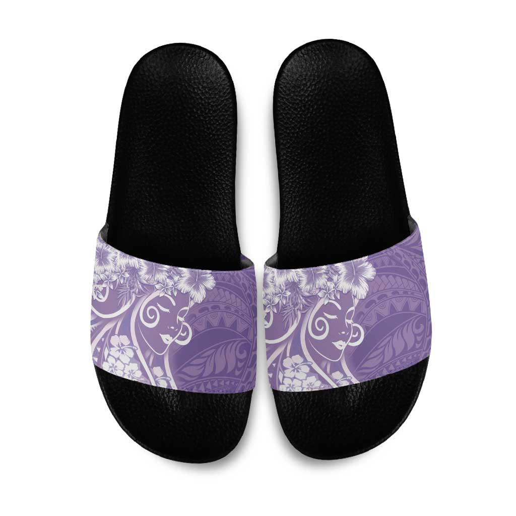 Polynesian Women's Day Slide Sandals Purple Hibiscus Flowers With Polynesian Pattern LT05 Purple - Polynesian Pride