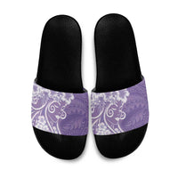 Polynesian Women's Day Slide Sandals Purple Hibiscus Flowers With Polynesian Pattern LT05 Purple - Polynesian Pride