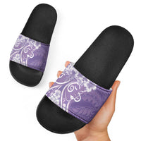 Polynesian Women's Day Slide Sandals Purple Hibiscus Flowers With Polynesian Pattern LT05 - Polynesian Pride