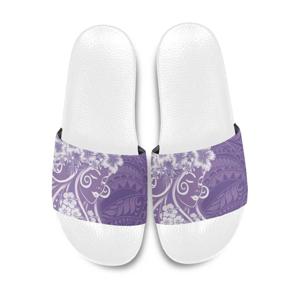Polynesian Women's Day Slide Sandals Purple Hibiscus Flowers With Polynesian Pattern LT05 Purple - Polynesian Pride
