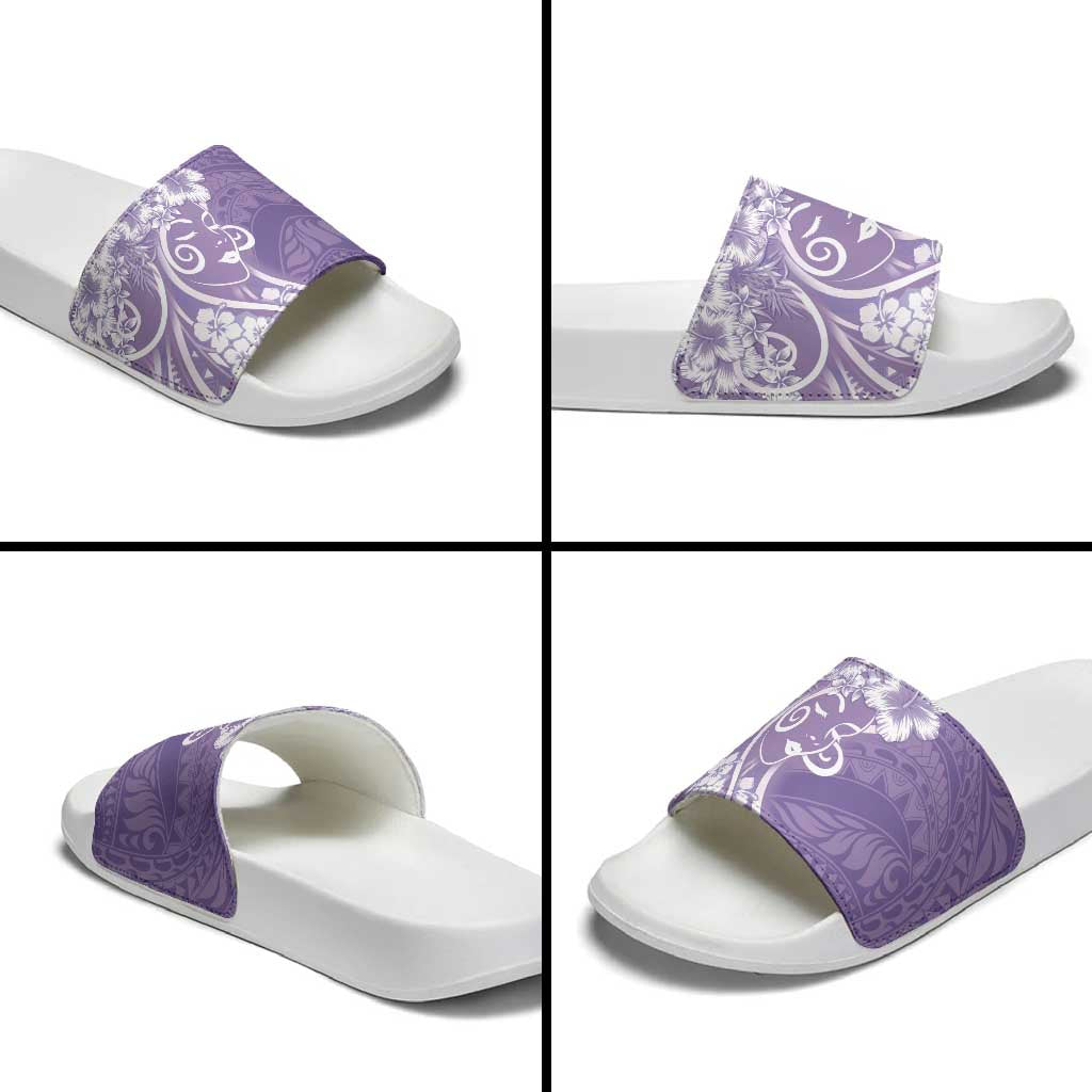 Polynesian Women's Day Slide Sandals Purple Hibiscus Flowers With Polynesian Pattern LT05 - Polynesian Pride