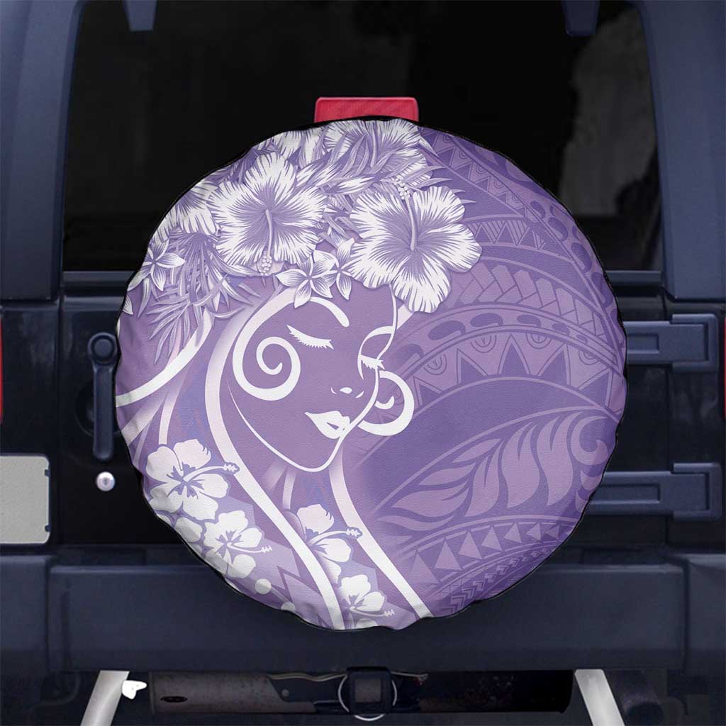 Polynesian Women's Day Spare Tire Cover Purple Hibiscus Flowers With Polynesian Pattern LT05 No hole Purple - Polynesian Pride
