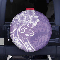 Polynesian Women's Day Spare Tire Cover Purple Hibiscus Flowers With Polynesian Pattern LT05 No hole Purple - Polynesian Pride