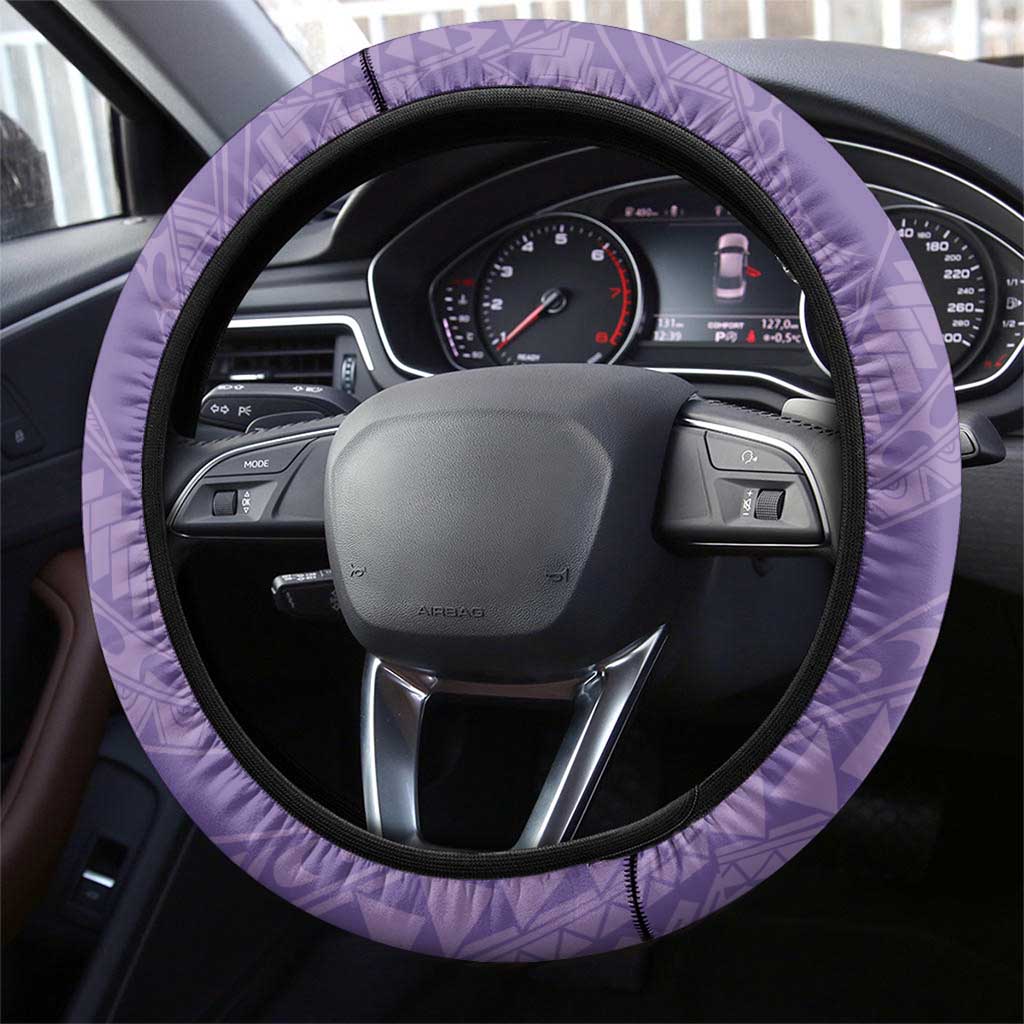 Polynesian Women's Day Steering Wheel Cover Purple Hibiscus Flowers With Polynesian Pattern LT05 - Polynesian Pride