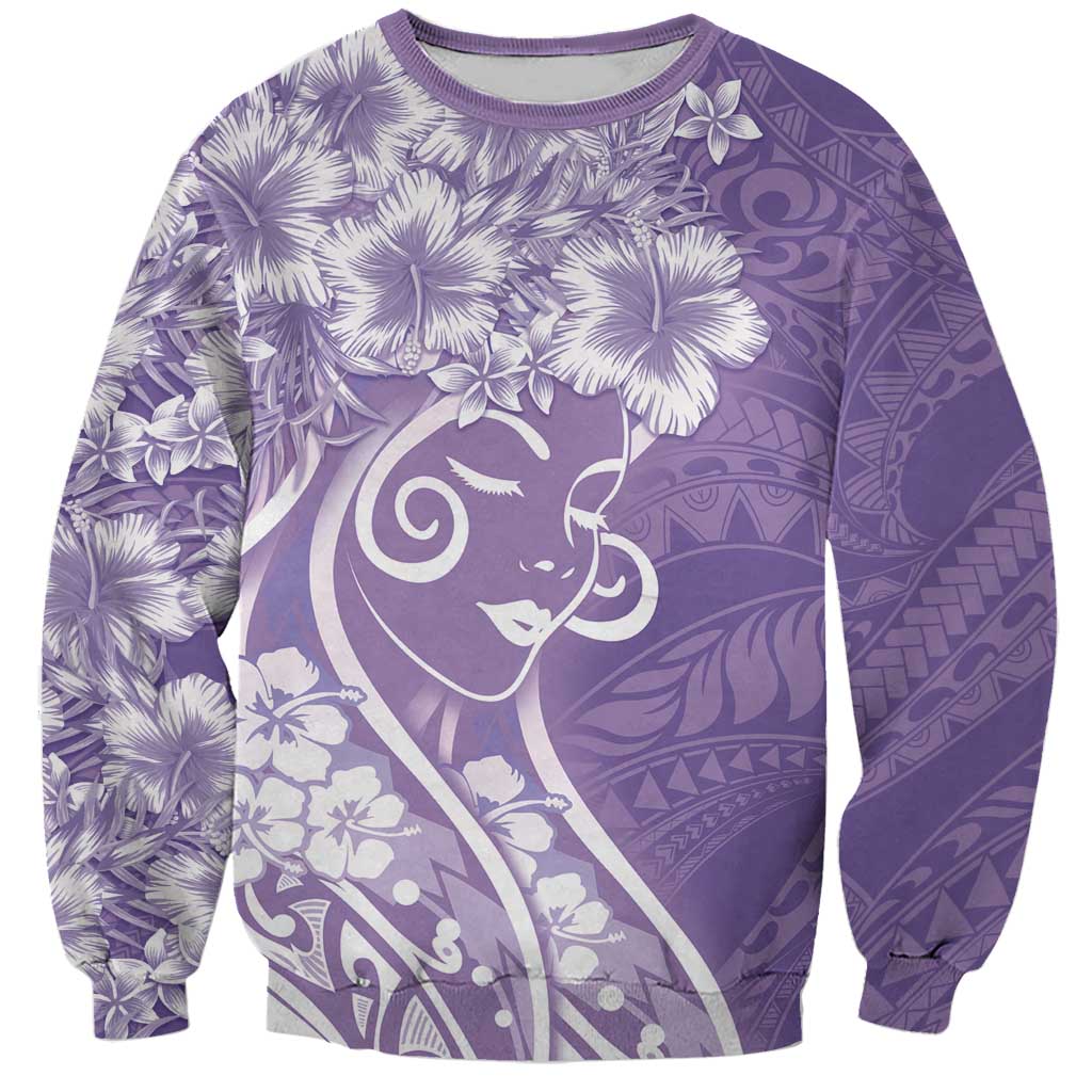 Polynesian Women's Day Sweatshirt Purple Hibiscus Flowers With Polynesian Pattern LT05 Unisex Purple - Polynesian Pride