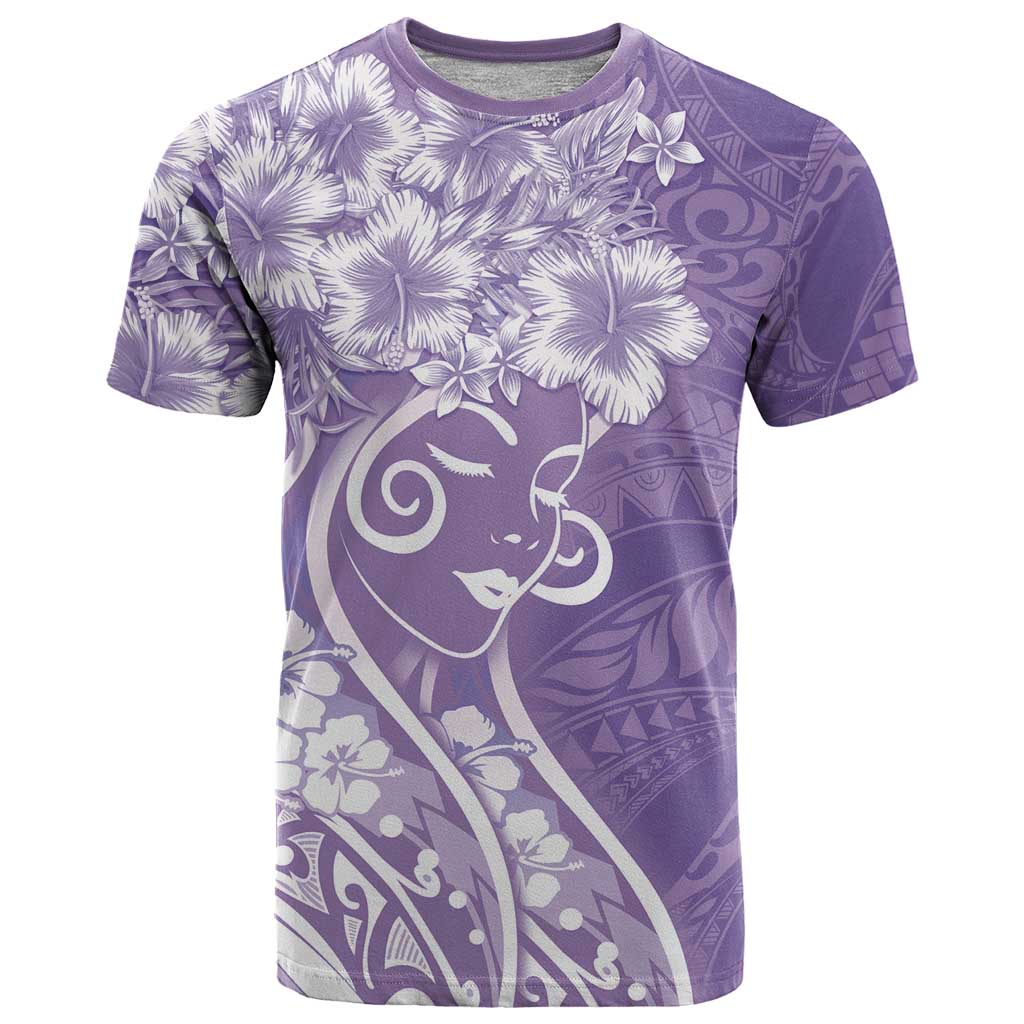 Polynesian Women's Day T Shirt Purple Hibiscus Flowers With Polynesian Pattern LT05 Purple - Polynesian Pride