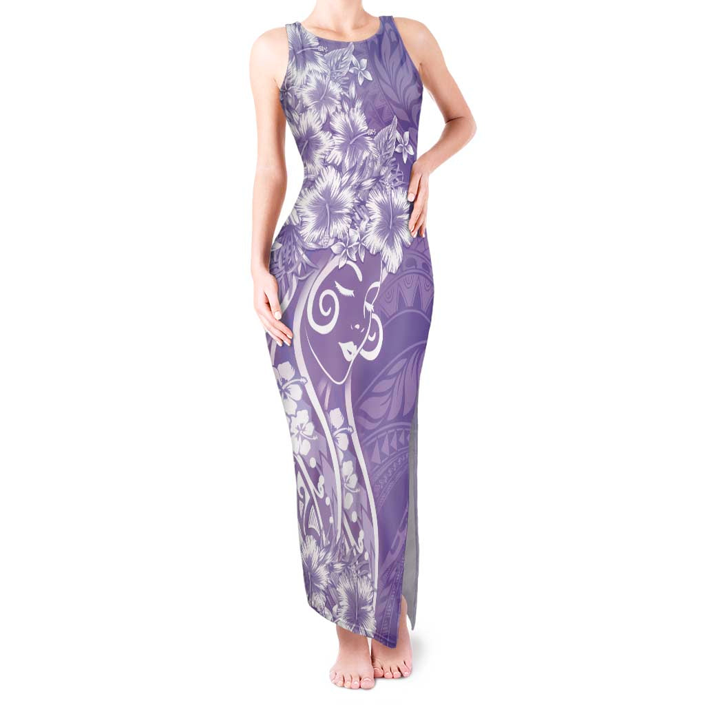 Polynesian Women's Day Tank Maxi Dress Purple Hibiscus Flowers With Polynesian Pattern LT05 Women Purple - Polynesian Pride