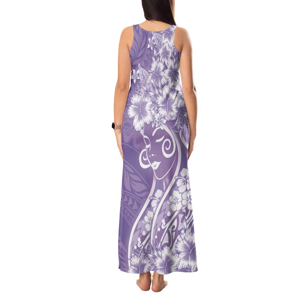 Polynesian Women's Day Tank Maxi Dress Purple Hibiscus Flowers With Polynesian Pattern LT05 - Polynesian Pride