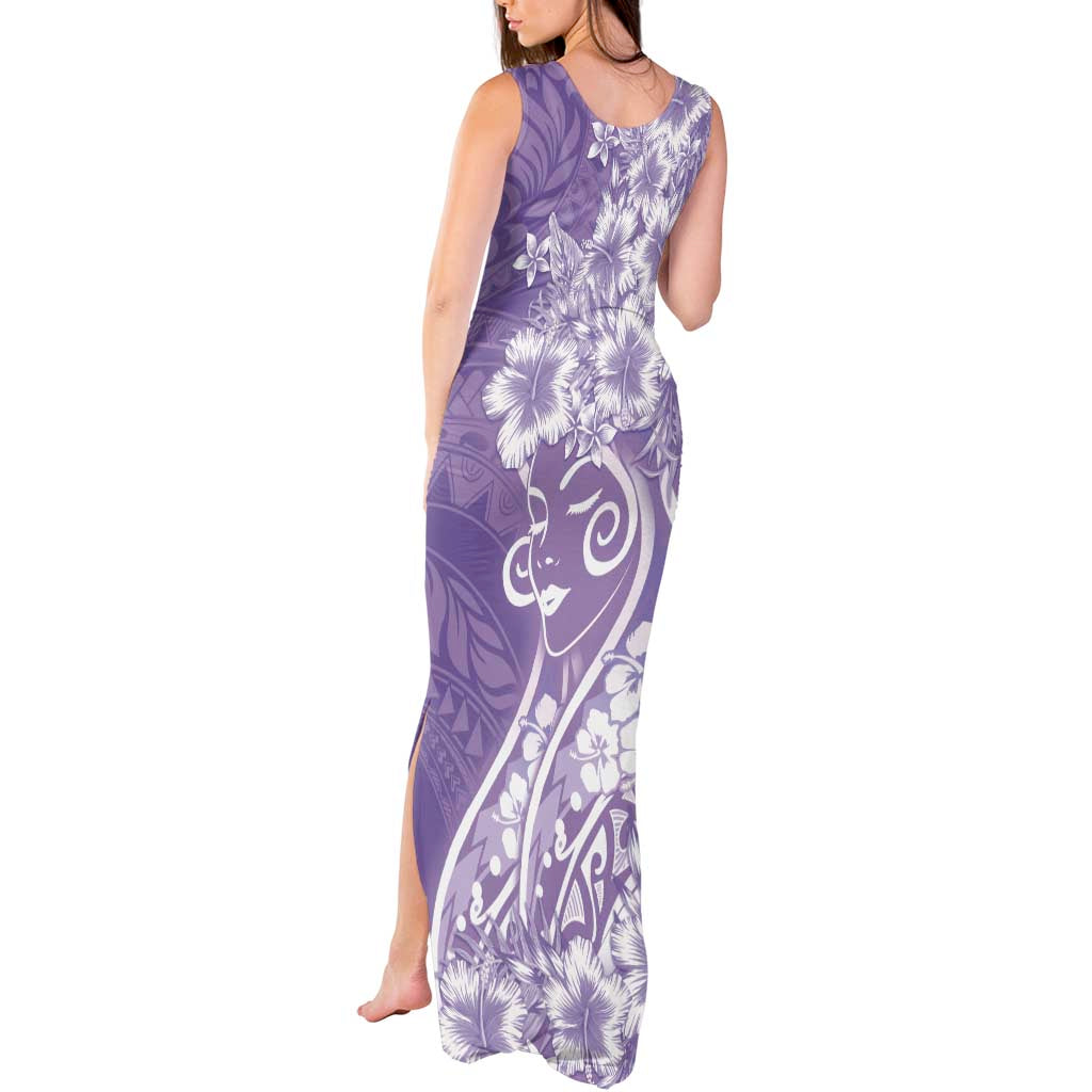 Polynesian Women's Day Tank Maxi Dress Purple Hibiscus Flowers With Polynesian Pattern LT05 - Polynesian Pride