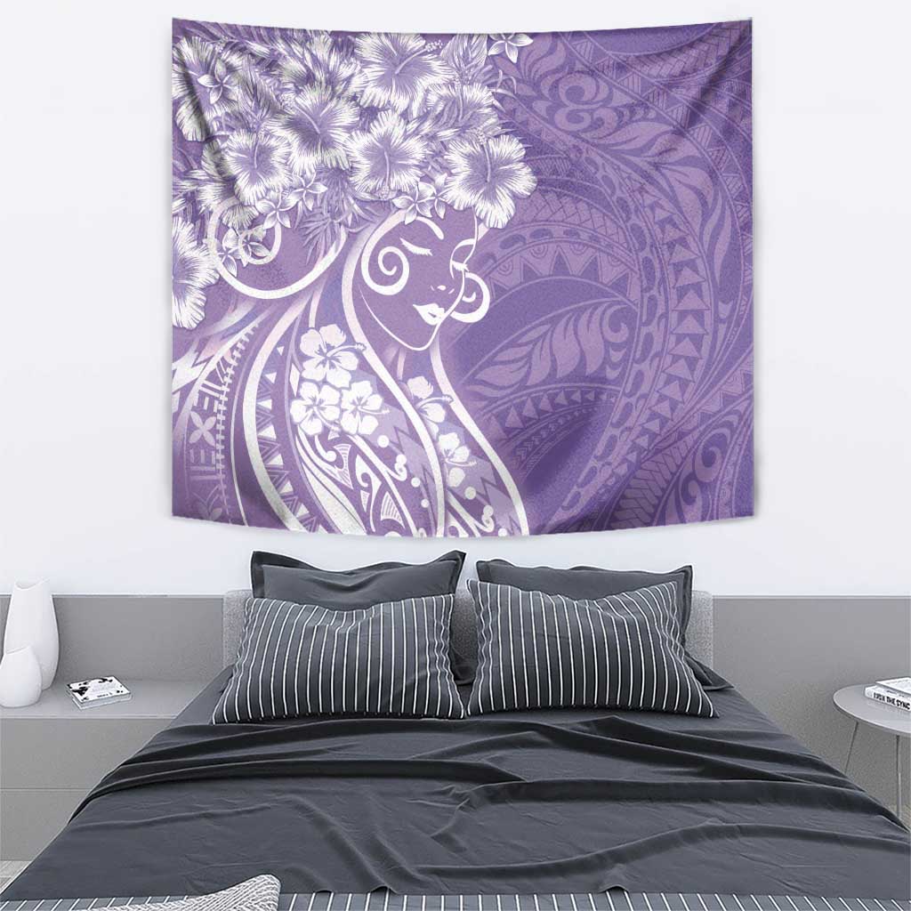 Polynesian Women's Day Tapestry Purple Hibiscus Flowers With Polynesian Pattern LT05 - Polynesian Pride