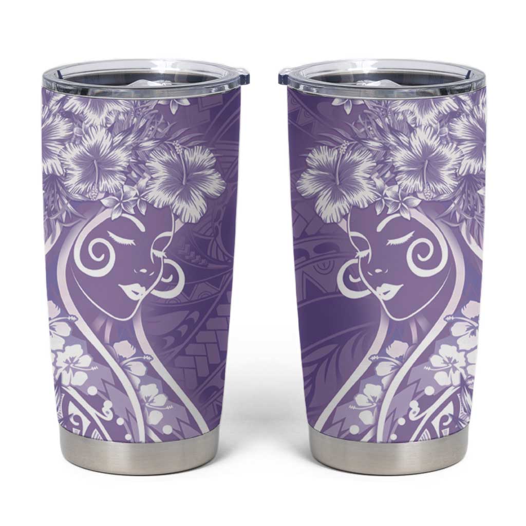 Polynesian Women's Day Tumbler Cup Purple Hibiscus Flowers With Polynesian Pattern LT05 Purple - Polynesian Pride
