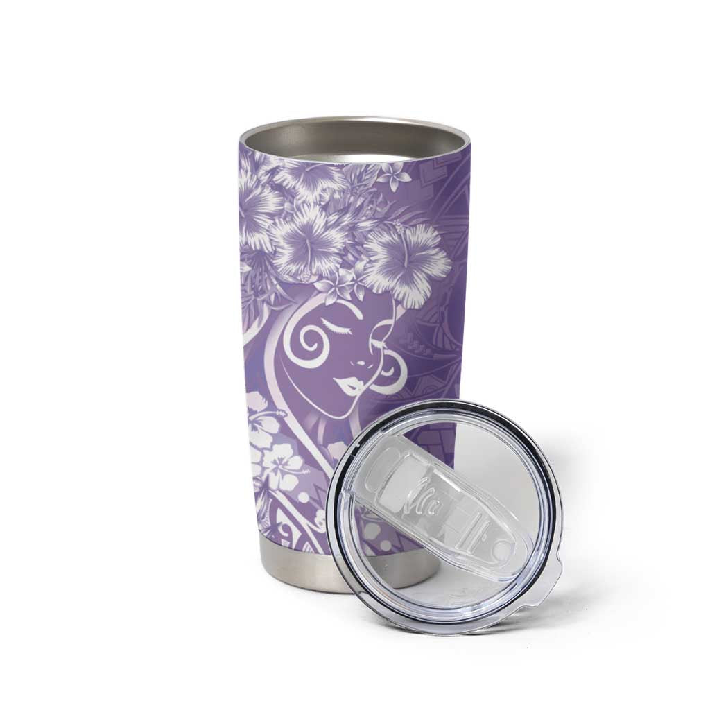 Polynesian Women's Day Tumbler Cup Purple Hibiscus Flowers With Polynesian Pattern LT05 - Polynesian Pride