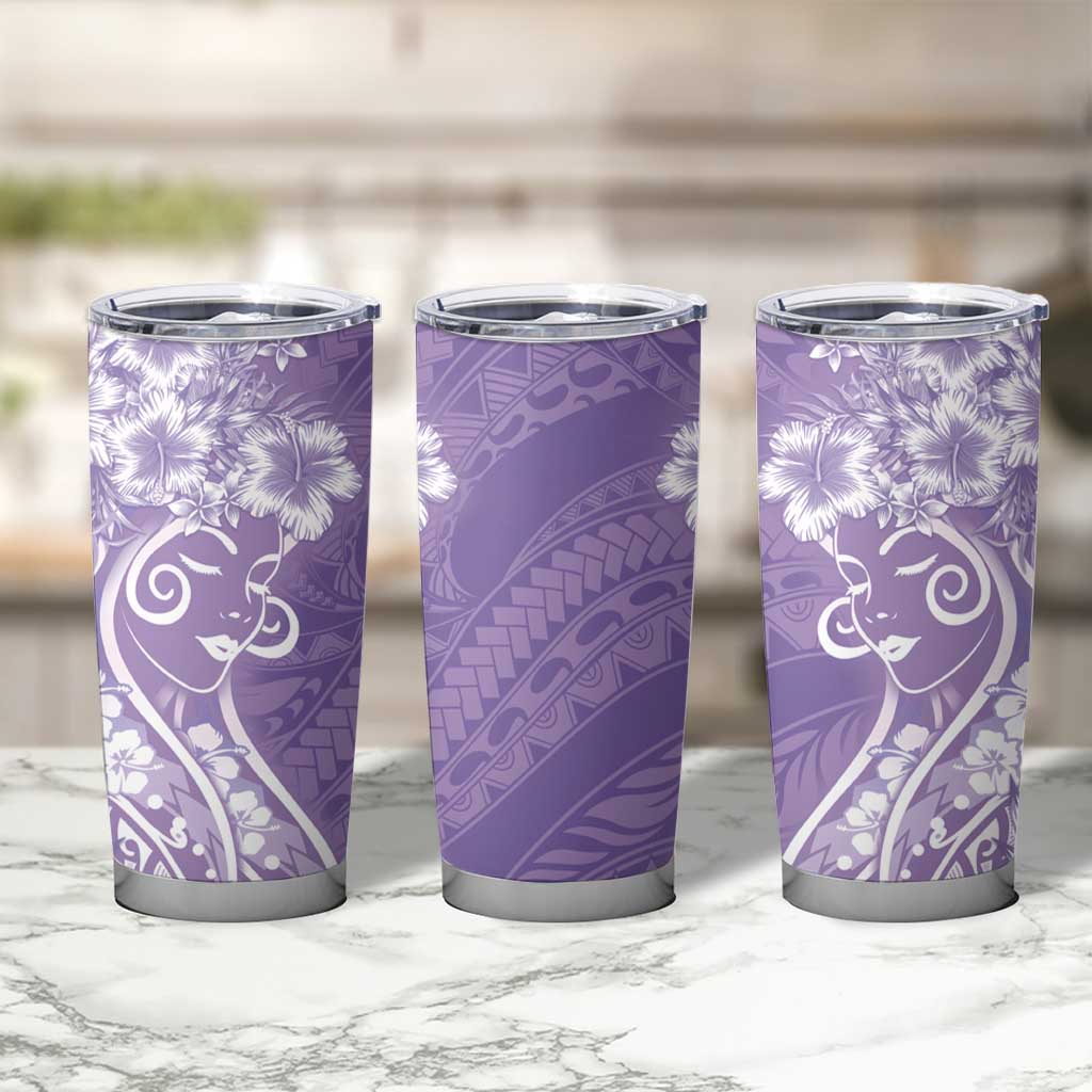 Polynesian Women's Day Tumbler Cup Purple Hibiscus Flowers With Polynesian Pattern LT05 - Polynesian Pride