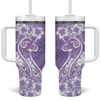 Polynesian Women's Day Tumbler With Handle Purple Hibiscus Flowers With Polynesian Pattern LT05 One Size: 40 oz Purple - Polynesian Pride