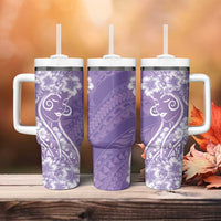 Polynesian Women's Day Tumbler With Handle Purple Hibiscus Flowers With Polynesian Pattern LT05 - Polynesian Pride