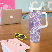 Polynesian Women's Day Tumbler With Handle Purple Hibiscus Flowers With Polynesian Pattern LT05 - Polynesian Pride