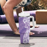 Polynesian Women's Day Tumbler With Handle Purple Hibiscus Flowers With Polynesian Pattern LT05 - Polynesian Pride