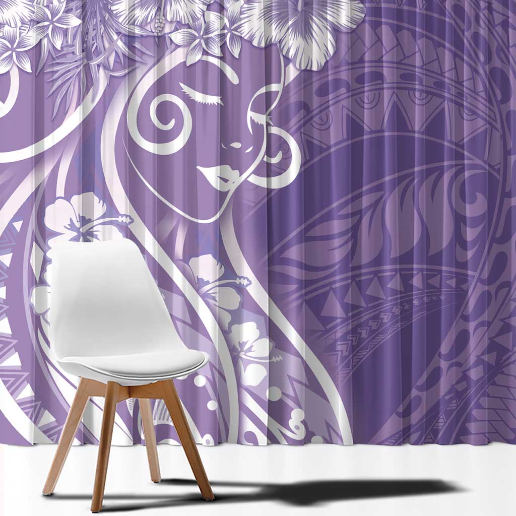 Polynesian Women's Day Window Curtain Purple Hibiscus Flowers With Polynesian Pattern LT05 - Polynesian Pride