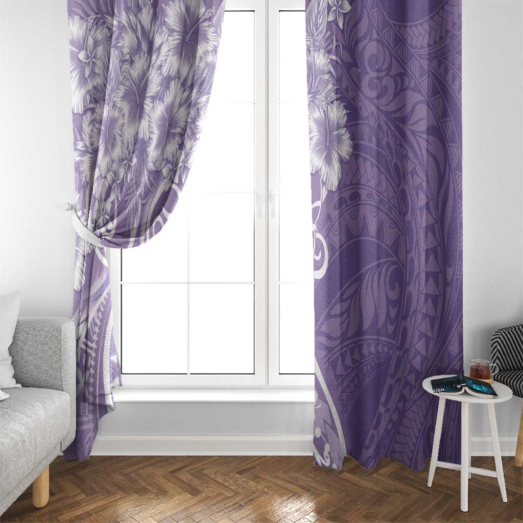 Polynesian Women's Day Window Curtain Purple Hibiscus Flowers With Polynesian Pattern LT05 - Polynesian Pride