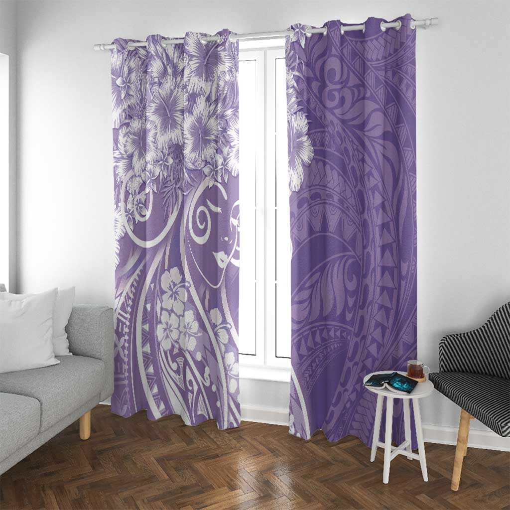 Polynesian Women's Day Window Curtain Purple Hibiscus Flowers With Polynesian Pattern LT05 With Grommets Purple - Polynesian Pride