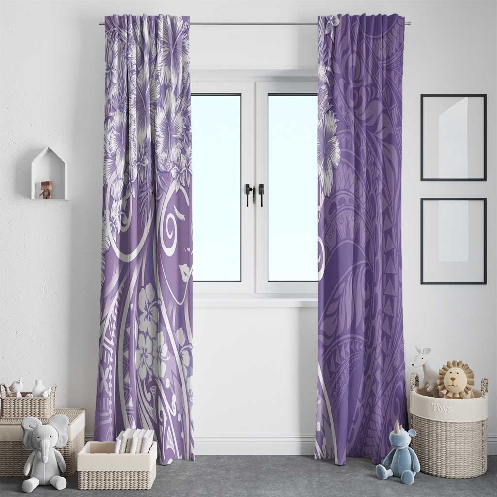 Polynesian Women's Day Window Curtain Purple Hibiscus Flowers With Polynesian Pattern LT05 - Polynesian Pride