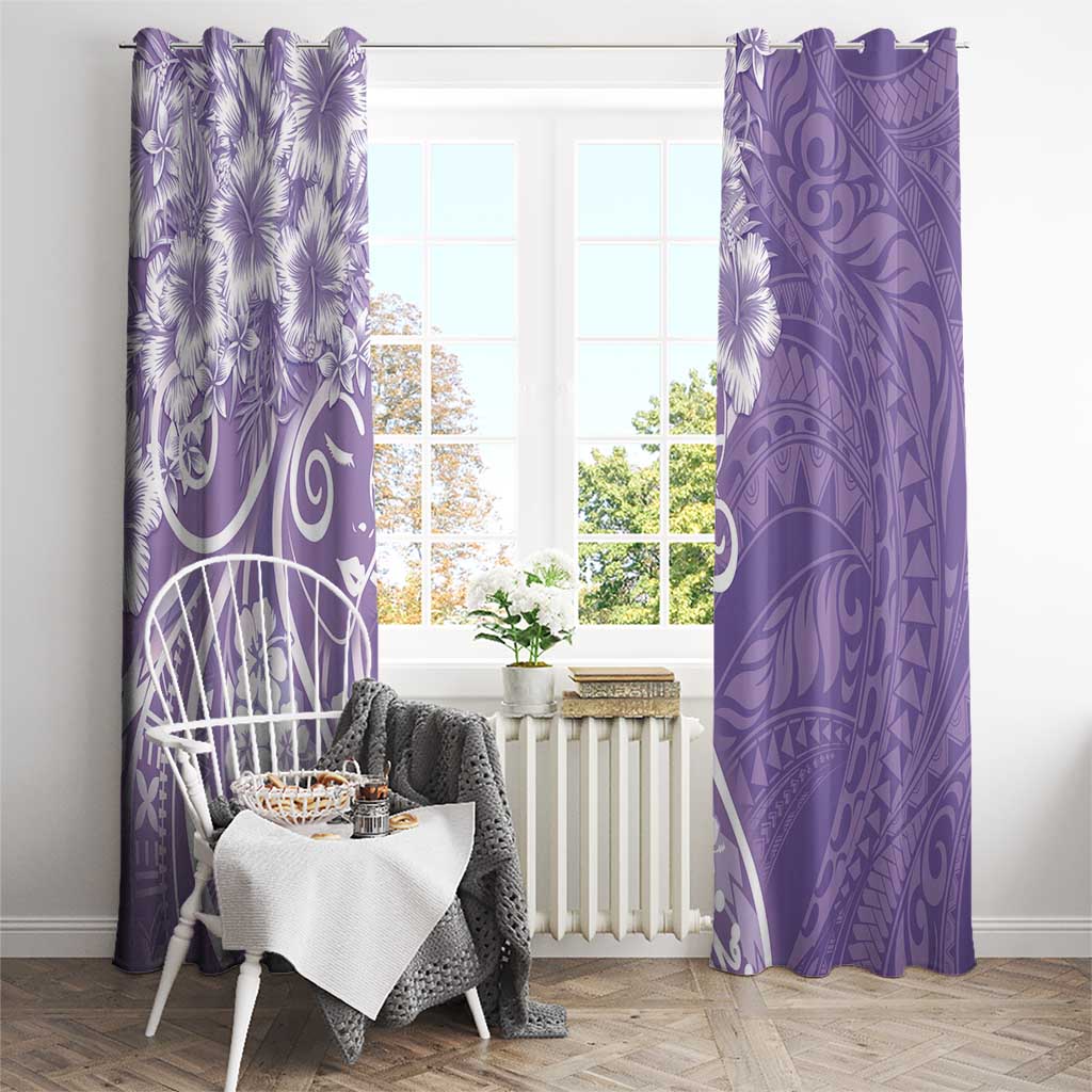 Polynesian Women's Day Window Curtain Purple Hibiscus Flowers With Polynesian Pattern LT05 - Polynesian Pride