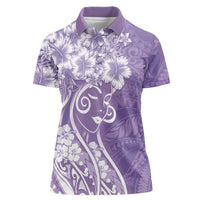Polynesian Women's Day Women Polo Shirt Purple Hibiscus Flowers With Polynesian Pattern LT05 Female Purple - Polynesian Pride