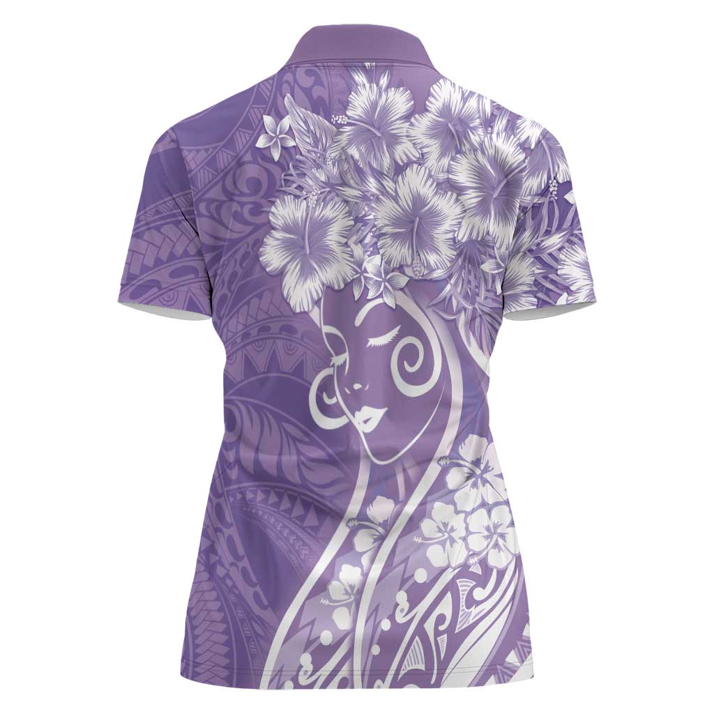 Polynesian Women's Day Women Polo Shirt Purple Hibiscus Flowers With Polynesian Pattern LT05 - Polynesian Pride