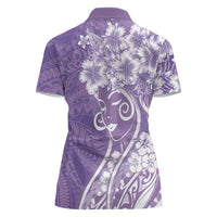 Polynesian Women's Day Women Polo Shirt Purple Hibiscus Flowers With Polynesian Pattern LT05 - Polynesian Pride