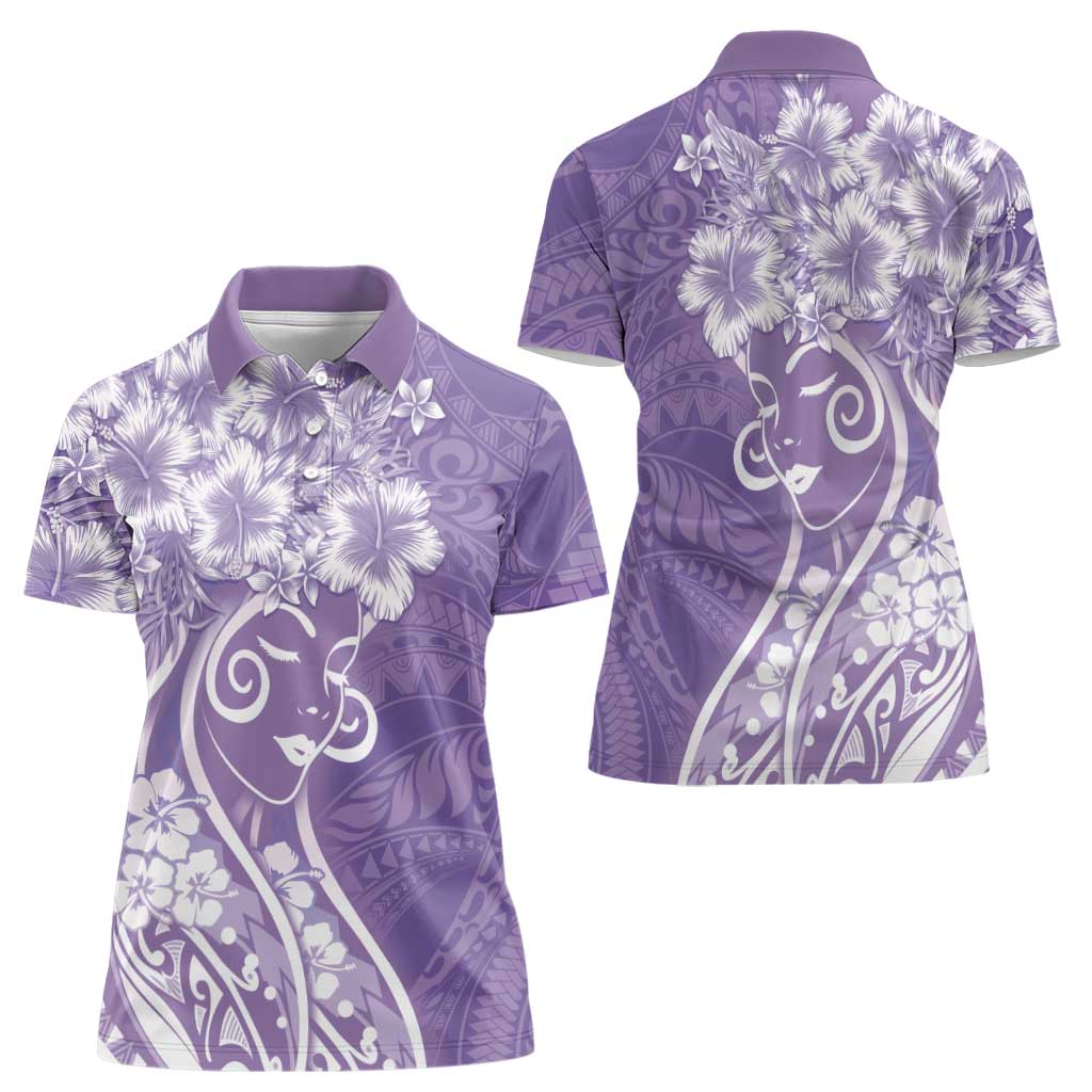 Polynesian Women's Day Women Polo Shirt Purple Hibiscus Flowers With Polynesian Pattern LT05 - Polynesian Pride