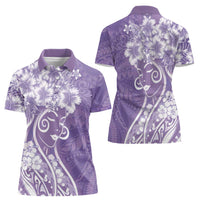 Polynesian Women's Day Women Polo Shirt Purple Hibiscus Flowers With Polynesian Pattern LT05 - Polynesian Pride