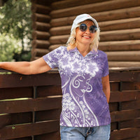 Polynesian Women's Day Women Polo Shirt Purple Hibiscus Flowers With Polynesian Pattern LT05 - Polynesian Pride