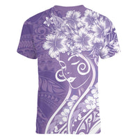 Polynesian Women's Day Women V-Neck T-Shirt Purple Hibiscus Flowers With Polynesian Pattern LT05 - Polynesian Pride