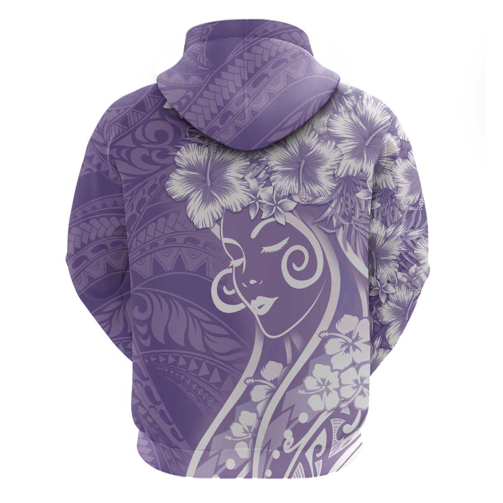 Polynesian Women's Day Zip Hoodie Purple Hibiscus Flowers With Polynesian Pattern LT05 - Polynesian Pride