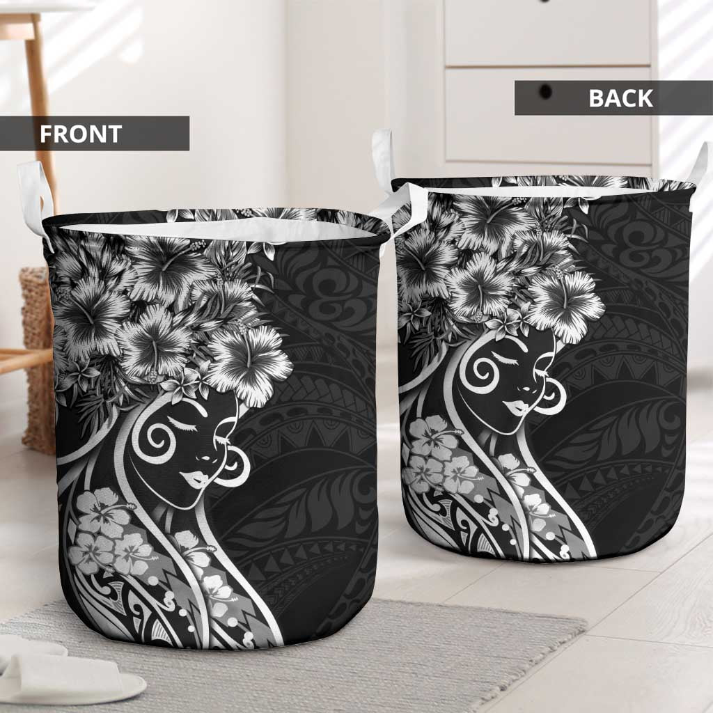Polynesian Women's Day Laundry Basket Black Hibiscus Flowers With Polynesian Pattern LT05 - Polynesian Pride