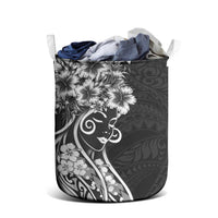 Polynesian Women's Day Laundry Basket Black Hibiscus Flowers With Polynesian Pattern LT05 - Polynesian Pride