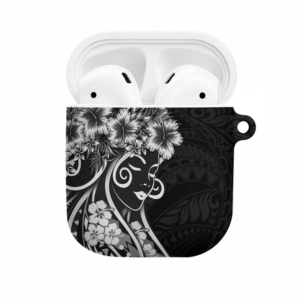 Polynesian Women's Day AirPods Case Black Hibiscus Flowers With Polynesian Pattern LT05 Black - Polynesian Pride