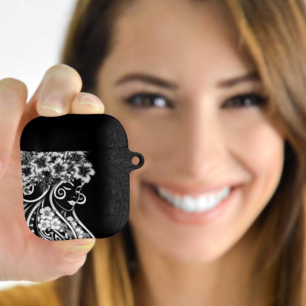 Polynesian Women's Day AirPods Case Black Hibiscus Flowers With Polynesian Pattern LT05 - Polynesian Pride