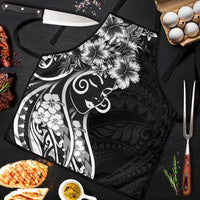 Polynesian Women's Day Apron Black Hibiscus Flowers With Polynesian Pattern