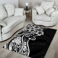 Polynesian Women's Day Area Rug Black Hibiscus Flowers With Polynesian Pattern