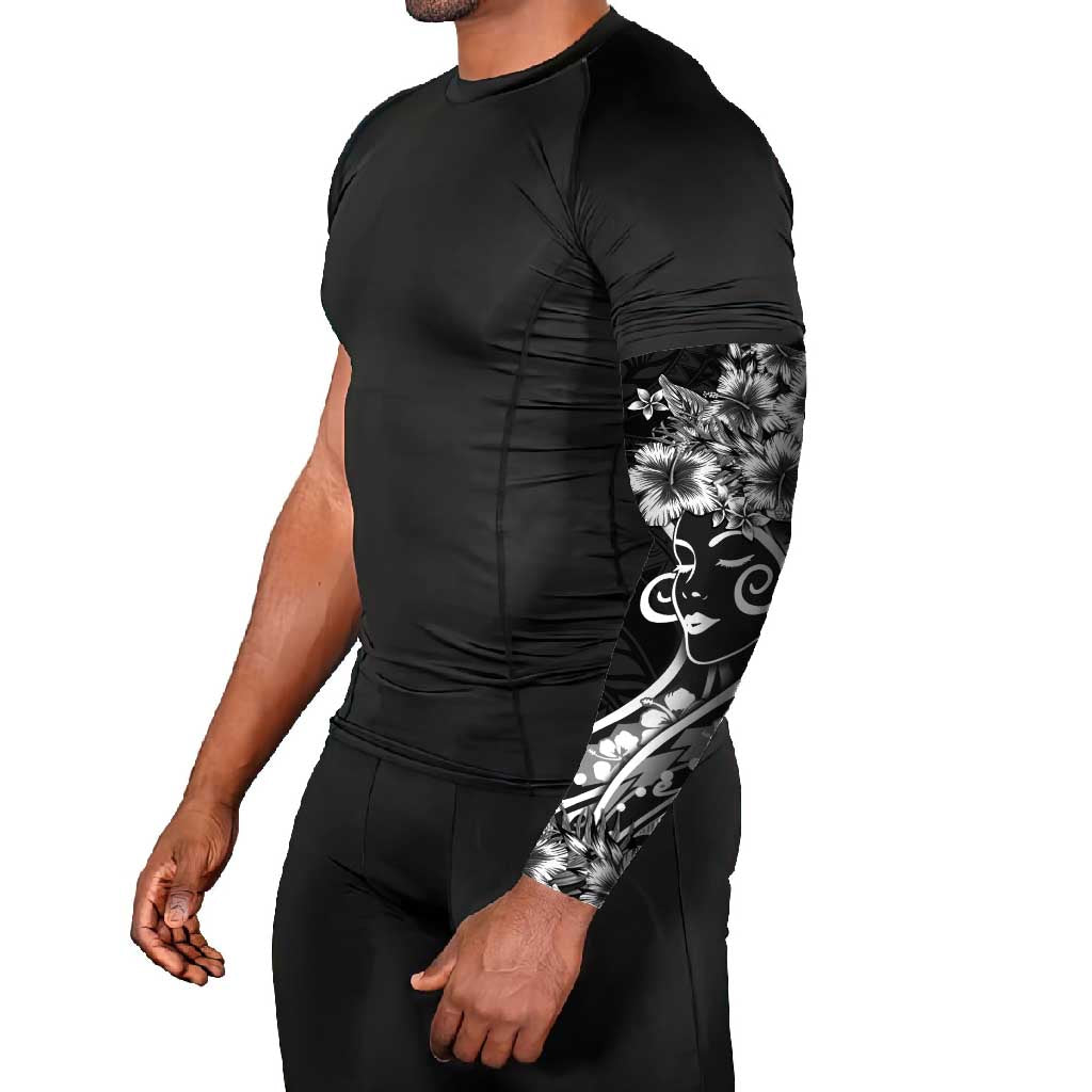 Polynesian Women's Day Arm Sleeves Black Hibiscus Flowers With Polynesian Pattern LT05 - Polynesian Pride