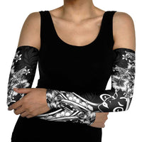 Polynesian Women's Day Arm Sleeves Black Hibiscus Flowers With Polynesian Pattern LT05 - Polynesian Pride