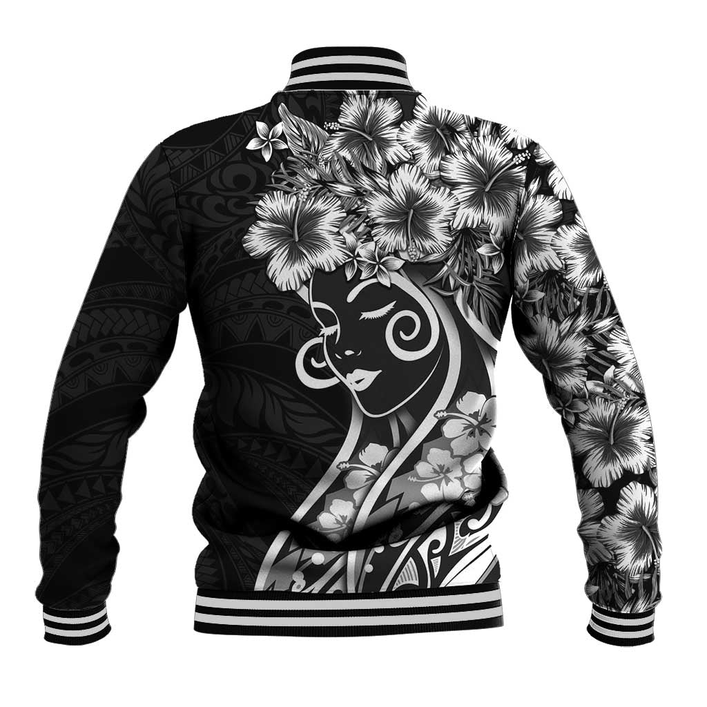 Polynesian Women's Day Baseball Jacket Black Hibiscus Flowers With Polynesian Pattern LT05 - Polynesian Pride
