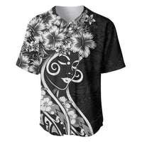 Polynesian Women's Day Baseball Jersey Black Hibiscus Flowers With Polynesian Pattern LT05 Black - Polynesian Pride
